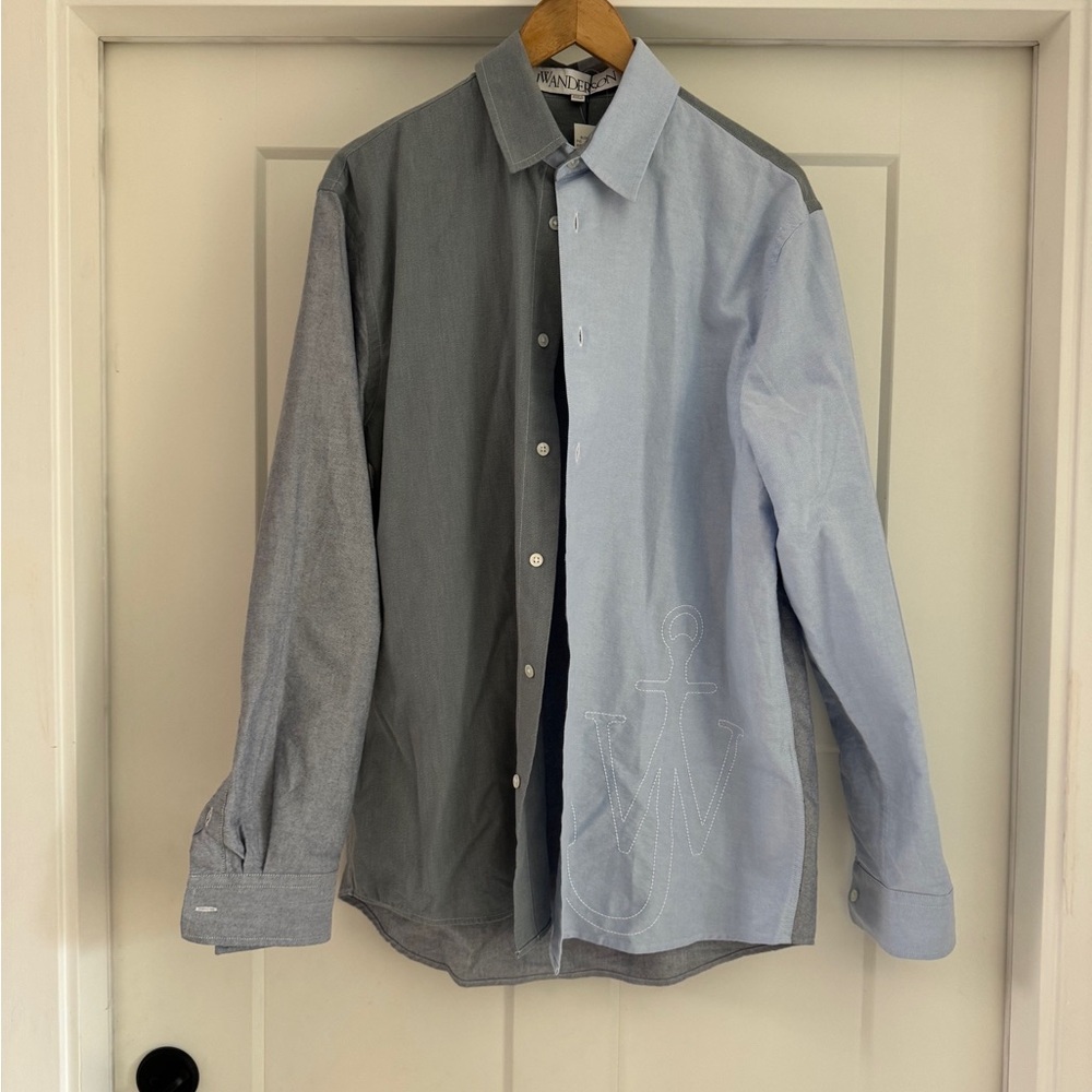 JW Anderson Gray and Blue Casual Button Down Shirt w/ Split Design - Men XL/48